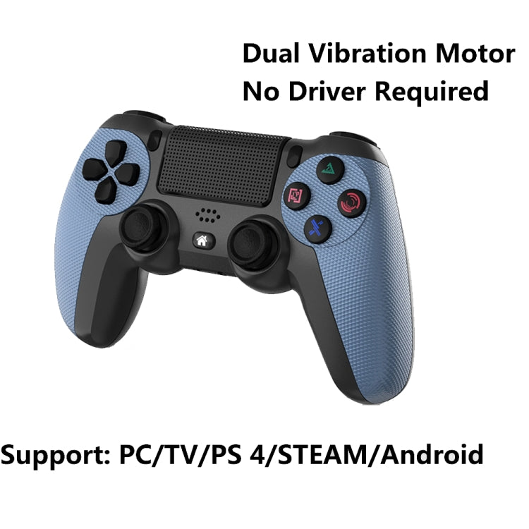 Blue Bluetooth game controller with light bar, dual analog sticks and D-pad buttons