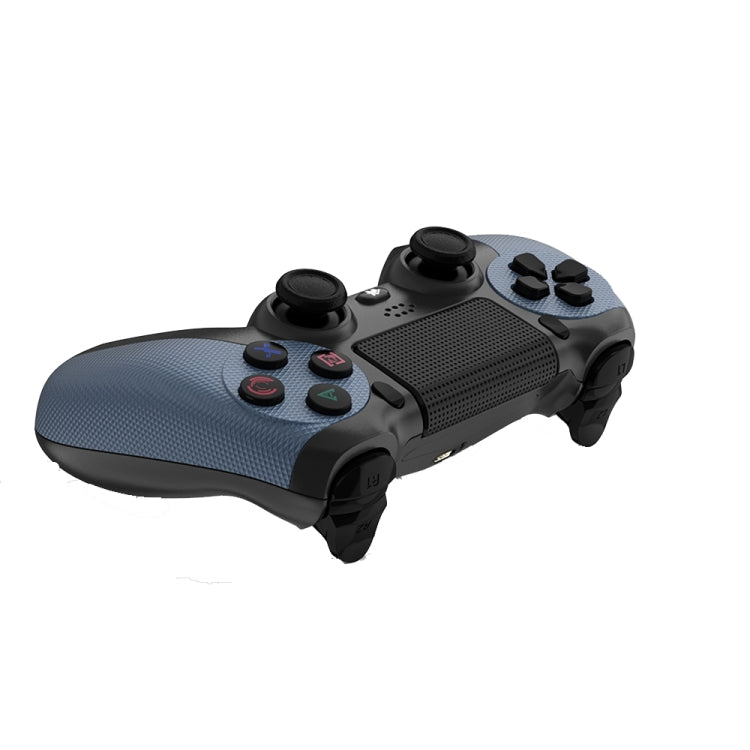 Blue Bluetooth game controller, textured grip and button layout, dual analog sticks