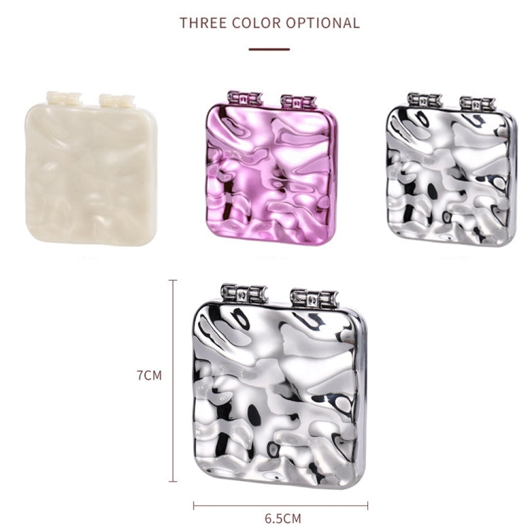 Compact folding double-sided makeup mirrors in beige, purple, and silver color options