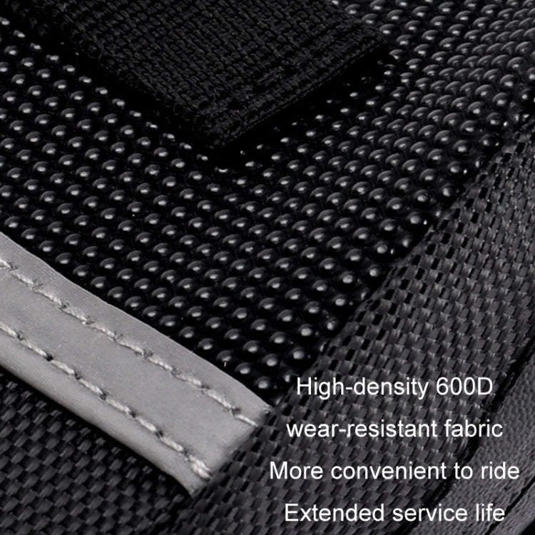 Close-up of black high-density fabric tool bag with gray stitched trim