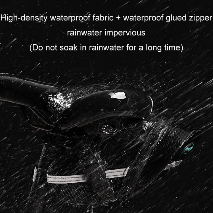 Black waterproof saddle tool bag with glued zipper seam