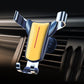 Car air vent phone holder with triangular gravity sensor cradle, yellow body and silver clips
