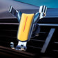Triangular gravity sensor phone holder for car air vents with yellow cradle and chrome clips