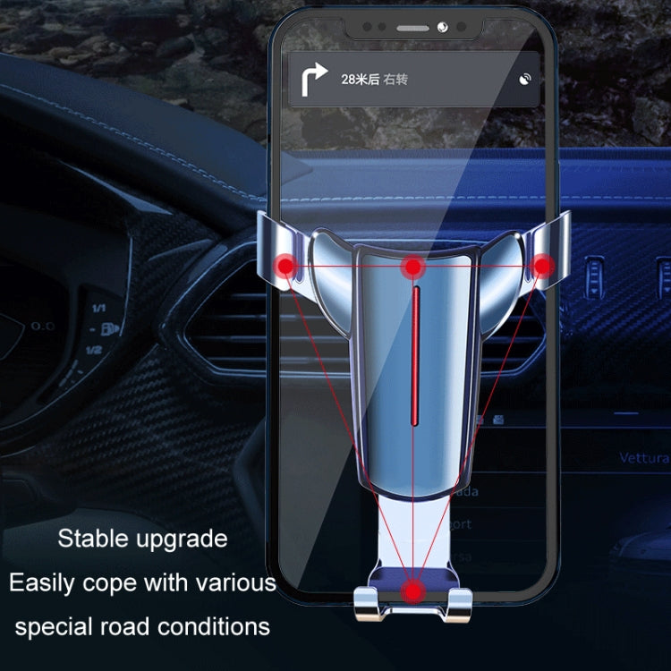 Car mobile phone holder with triangular cradle, vent clip, and adjustable bottom clamp