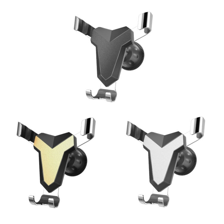 Triangular car air vent phone holder set: black base with gold or silver accent plates