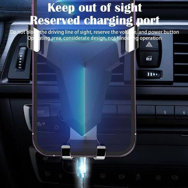 Triangular car air outlet phone holder with front clamps and reserved charging area
