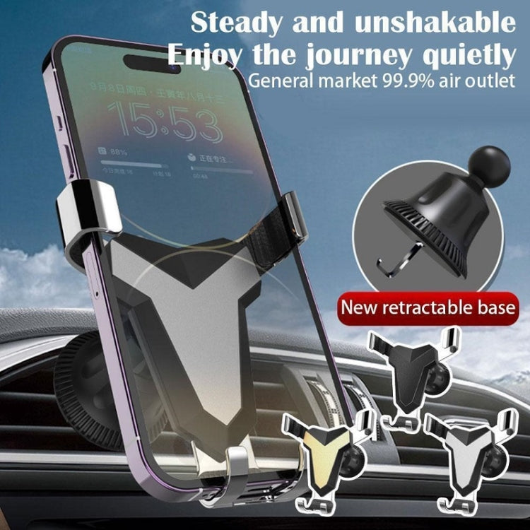 Triangular gravity car air outlet phone holder with retractable base, gray-black