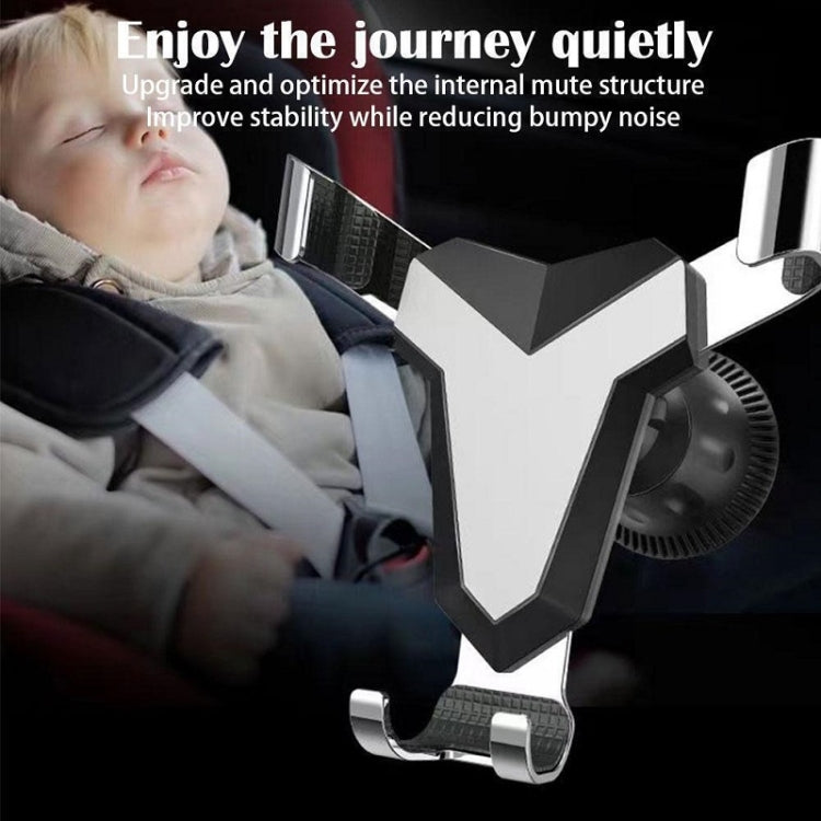 Triangular gravity car air outlet phone holder with dual spring clips, gray