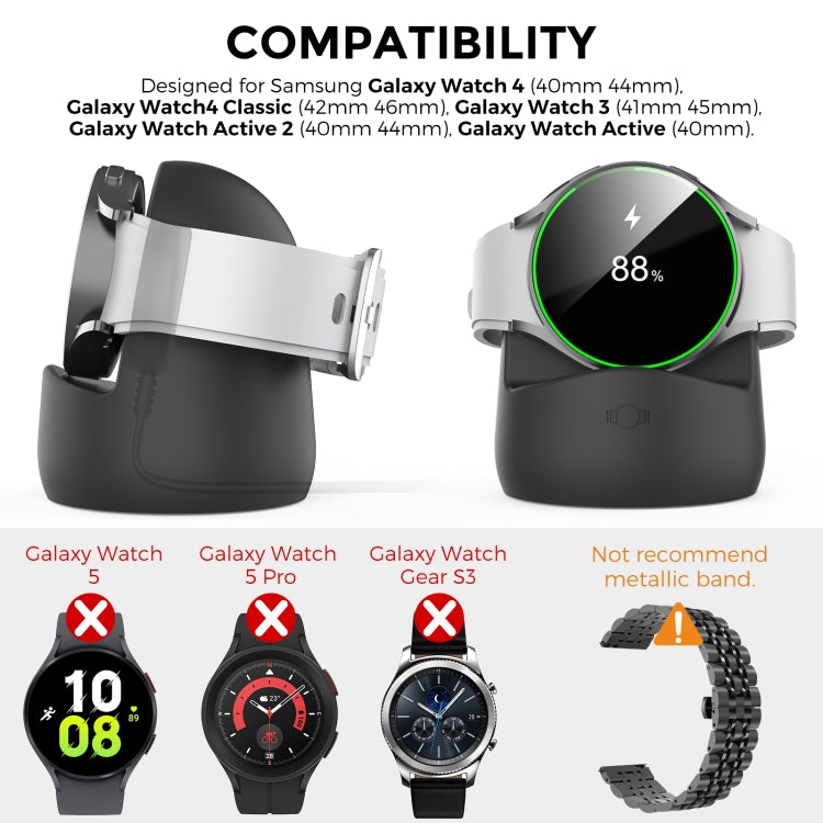 Black silicone charging stand with watch compatibility examples