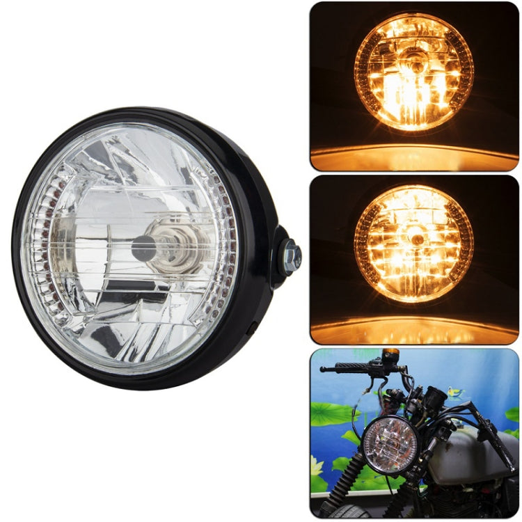 7-inch motorcycle LED headlight with angel ring and steering function, clear lens, black bezel