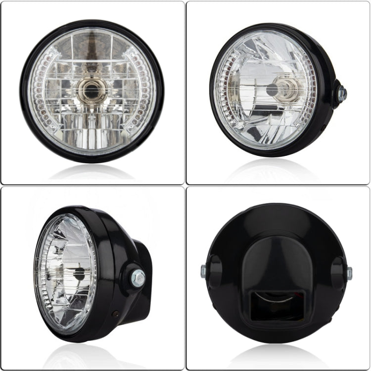 7-inch motorcycle LED headlight set: front, side, and rear black housing with clear lens