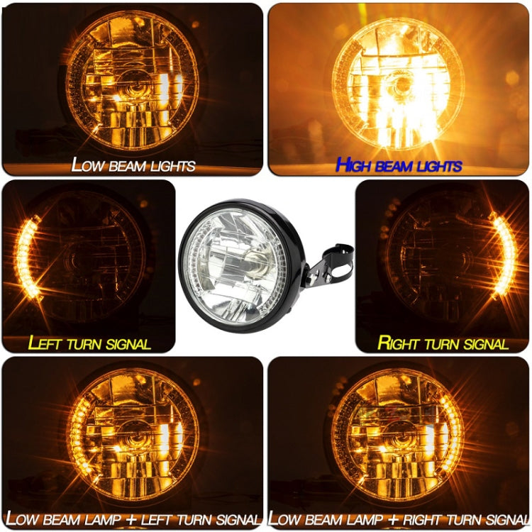 7-inch motorcycle LED headlight with amber angel ring, low beam and turn-signal modes