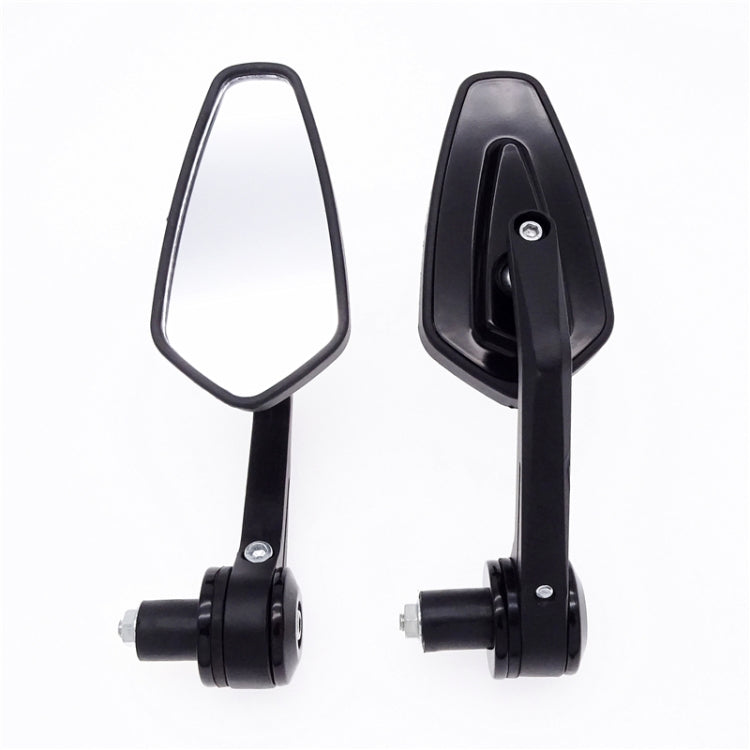 Black motorcycle rearview mirror pair with teardrop mirror and curved stems