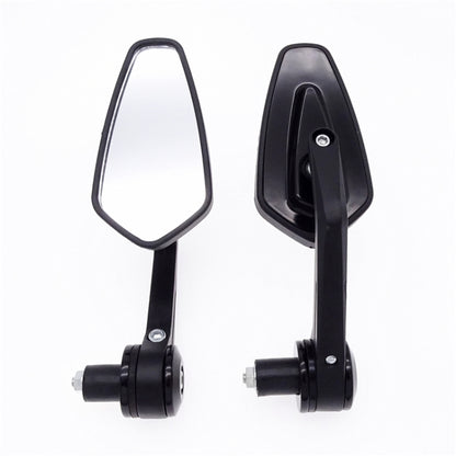 Black motorcycle rearview mirror pair with teardrop mirror and curved stems