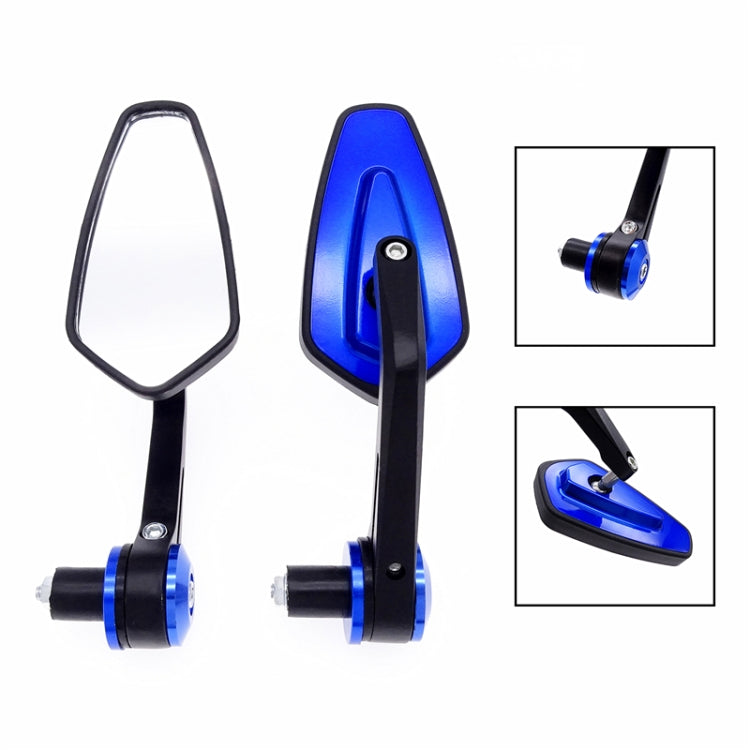Blue motorcycle rearview mirror pair with teardrop mirrors and black stems