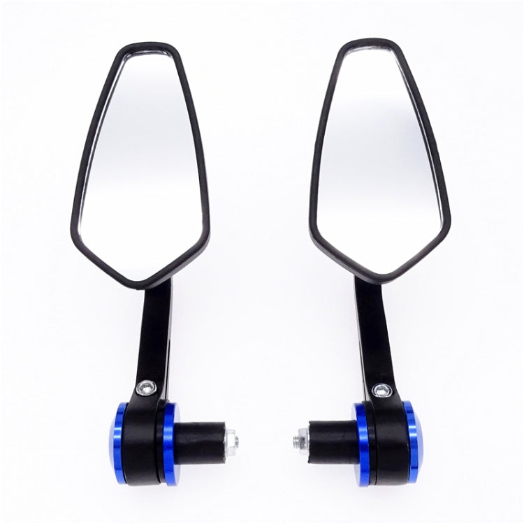 Black motorcycle rearview mirror pair with blue mount rings and teardrop mirror heads
