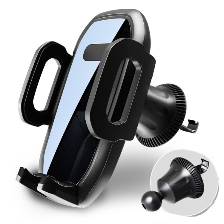 Black car phone holder with adjustable clamp and vent mount base