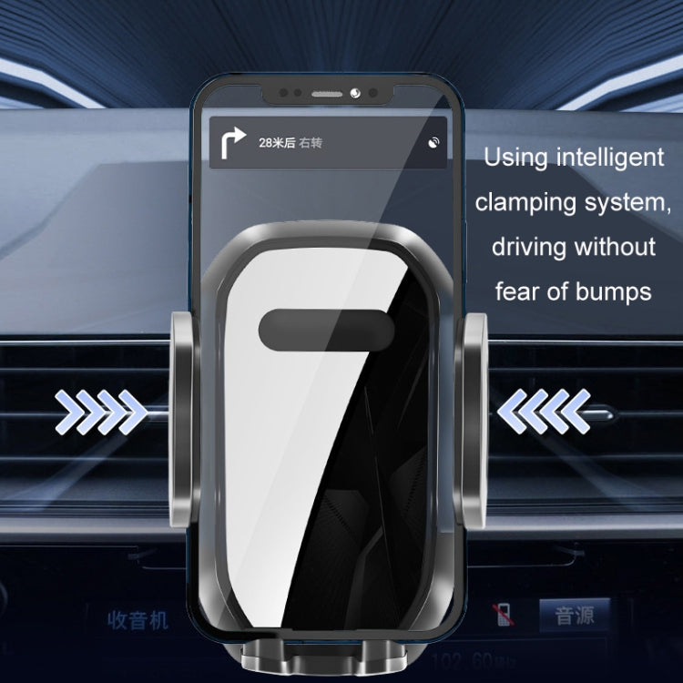 Black vent phone mount centered on car air vents with front phone clamp