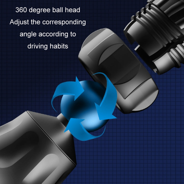 Black 360-degree ball head phone holder showing swivel movement range
