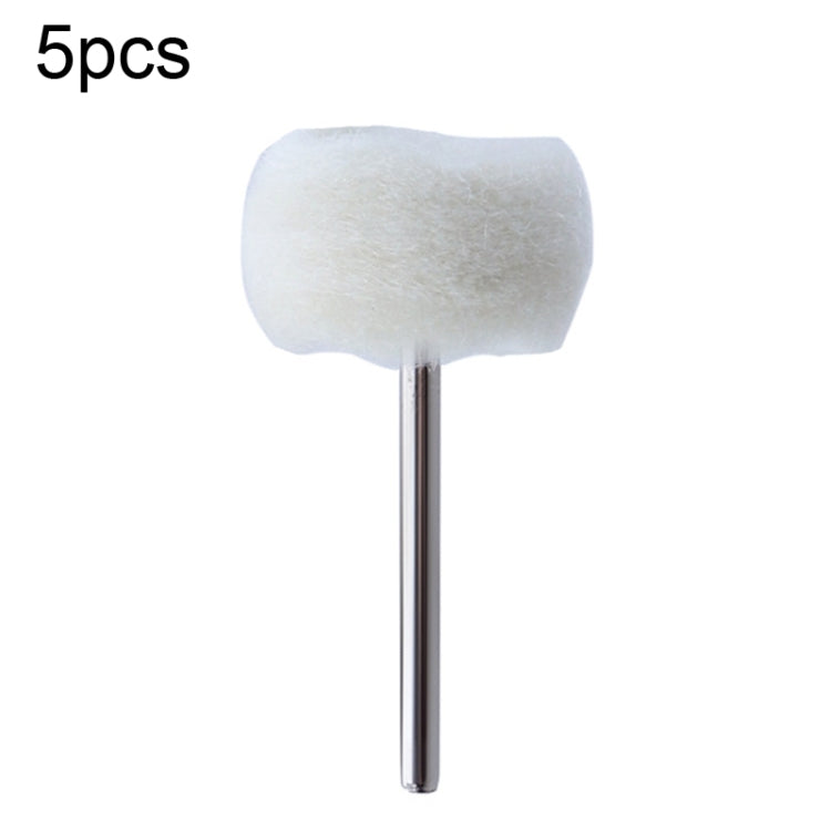 Cashmere polishing wheel pack of 5, white wool ball on metal rod