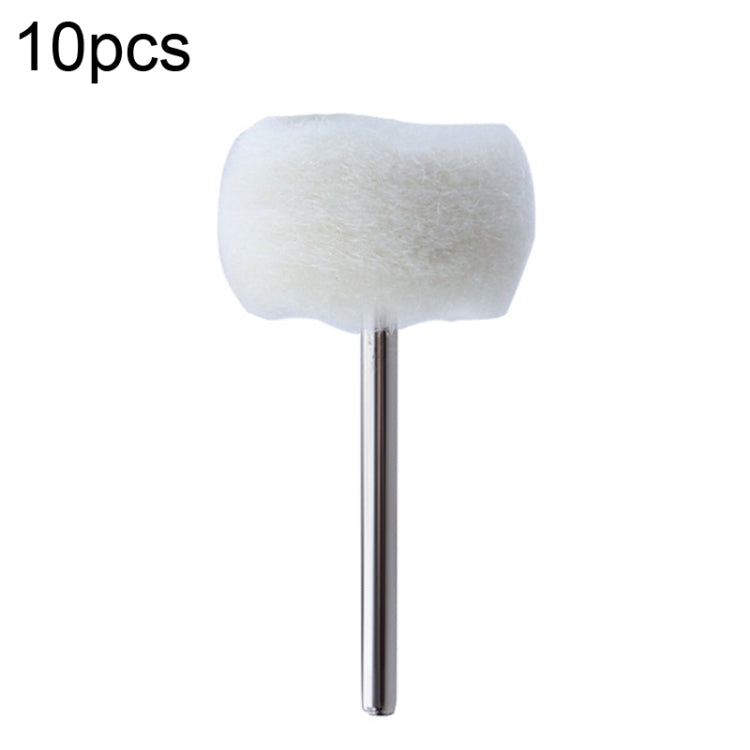 Cashmere polishing wheel pack of 10, white wool ball on metal rod