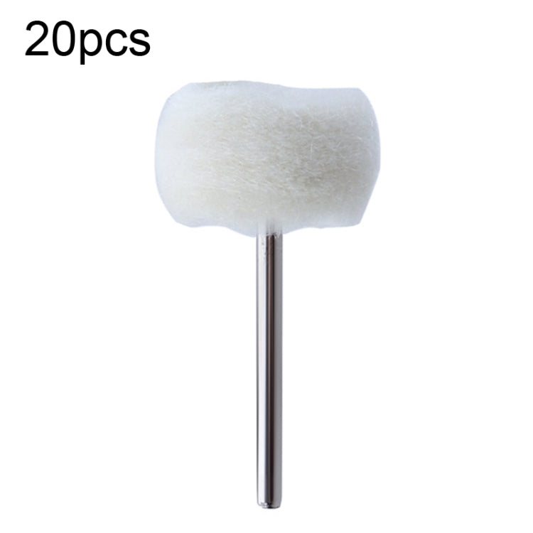 Cashmere polishing wheel pack of 20, white wool ball on metal rod