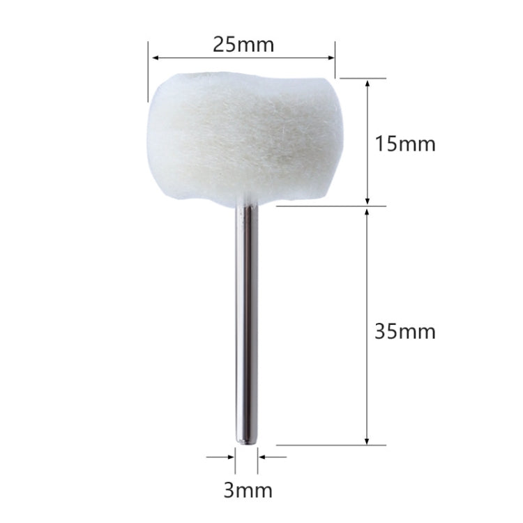 Cashmere polishing wheel, white wool ball with 25mm x 35mm size details