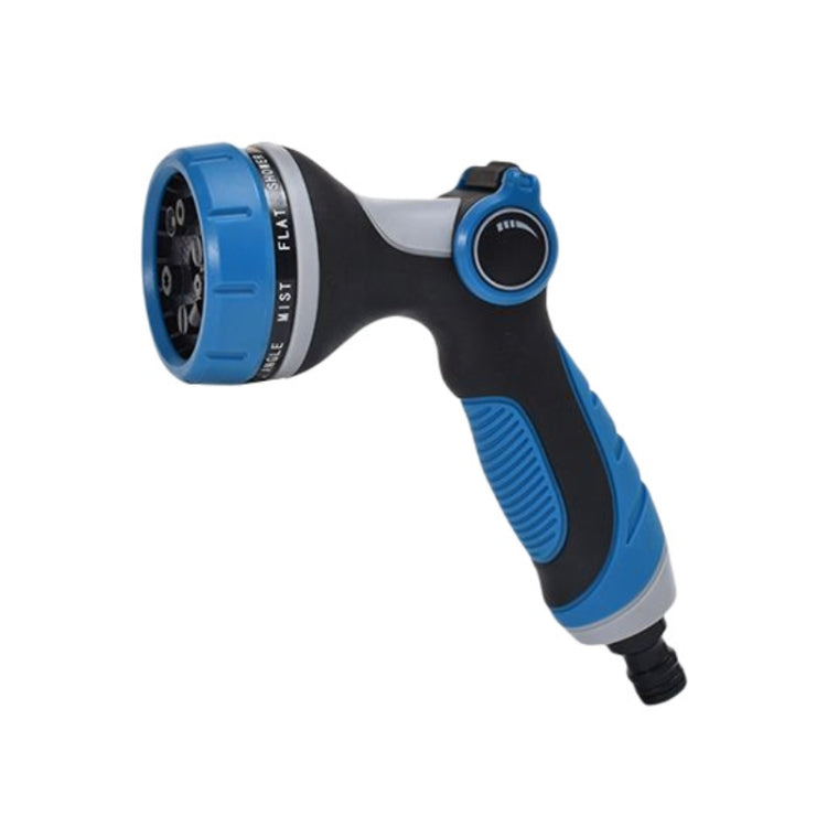 Blue and black garden watering sprinkler with round spray head and control dial