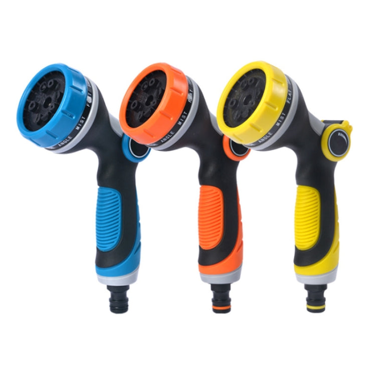 Garden watering sprinklers in blue, orange, and yellow with round adjustable heads