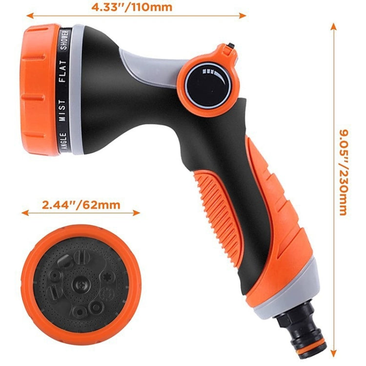 Orange, black, and gray garden watering sprinkler with spray head and thumb control dial