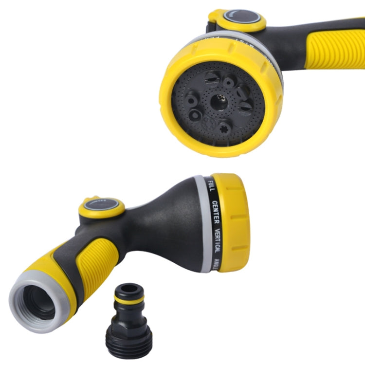 Yellow and black garden watering sprinkler with round nozzle head and side connector