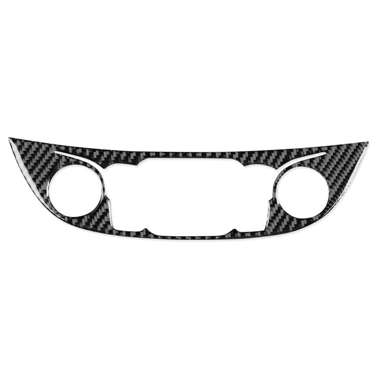 Carbon-fiber style center console button panel sticker, black with 2 round cutouts