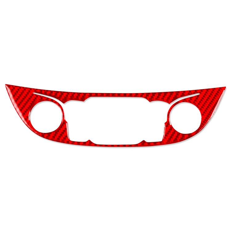 Carbon-fiber style center console button panel sticker, red with 2 round cutouts