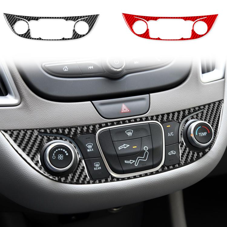Carbon-fiber style center console sticker set, black and red pieces with round cutouts