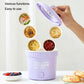 Purple small electric cooker with open lid and control button, compact one-piece design