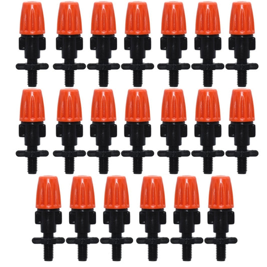 Set of 20 orange drip irrigation spray heads with black barbed connectors