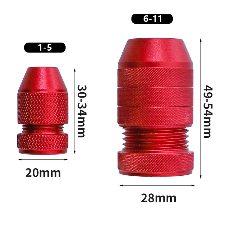 Red adjustable drilling bit stop collar with threaded base and top opening
