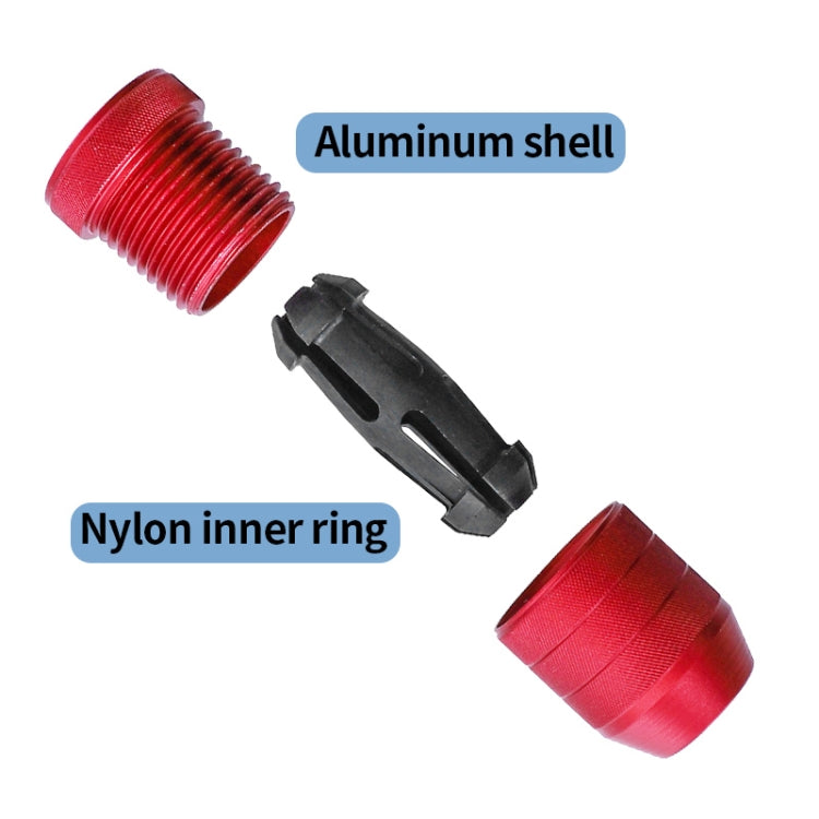Red aluminum bit stop collar components with black nylon inner ring parts