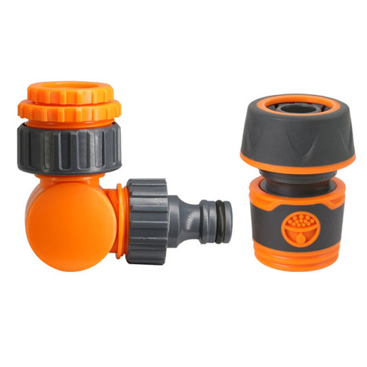 Washing machine faucet connector set: angled orange and black swivel adapter with port