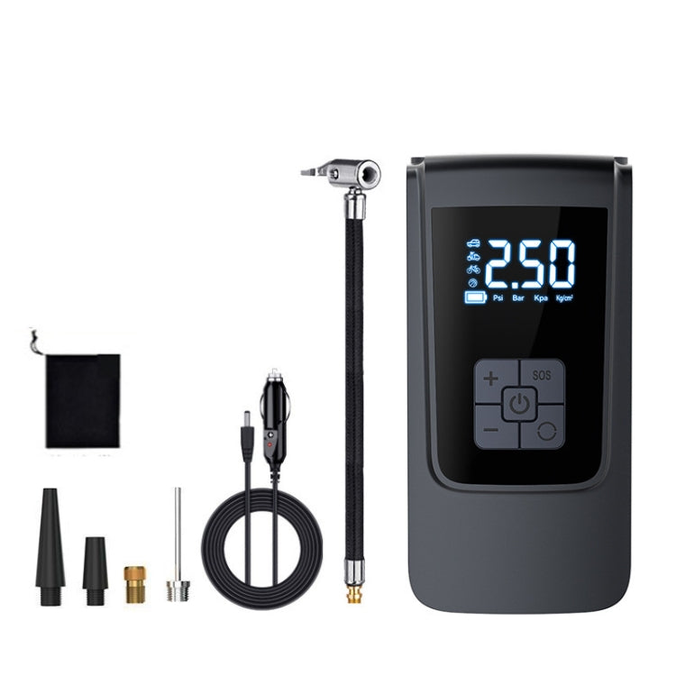 Electric air pump with digital display and wired hose, with nozzle and needle attachments