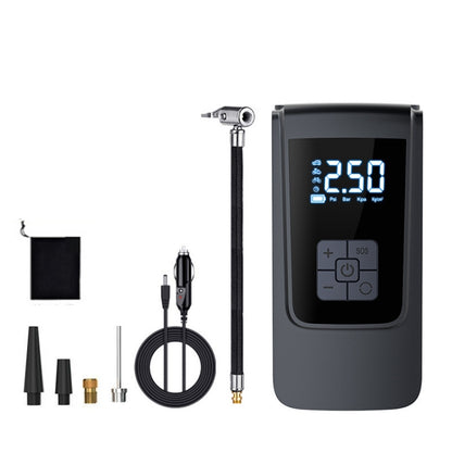 Electric air pump with digital display and wired hose, with nozzle and needle attachments