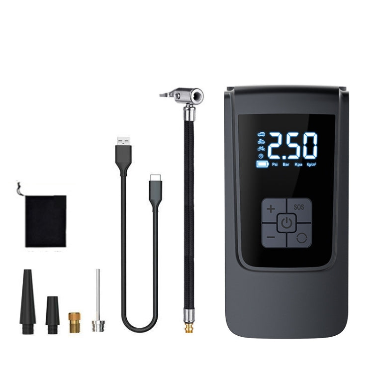 Electric air pump with digital display and multi-nozzle kit, U-shaped cable attachment