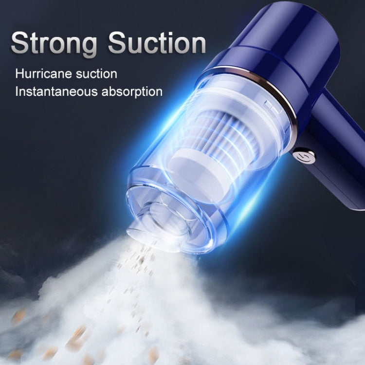 Cordless car vacuum cleaner with glowing suction airflow from transparent dust chamber