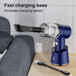 Car vacuum cleaner charging base with USB cable and handheld unit in blue finish