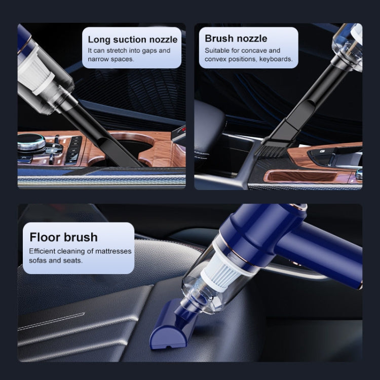 Car vacuum cleaner with long suction nozzle and brush nozzle for seats and narrow gaps