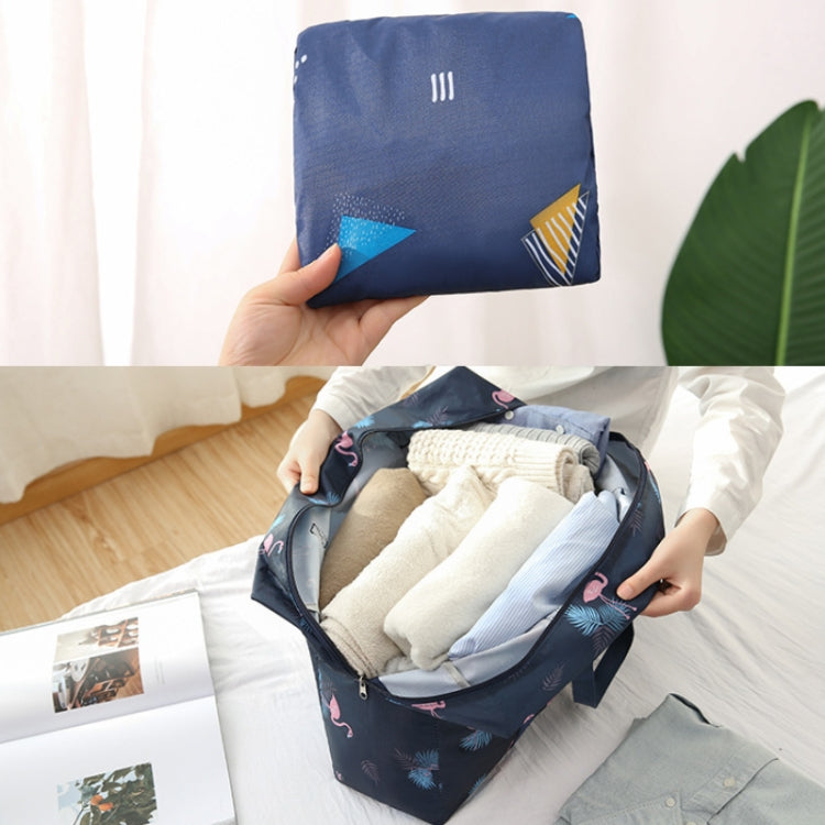 Navy geometric foldable storage bag with front pocket and carry handle