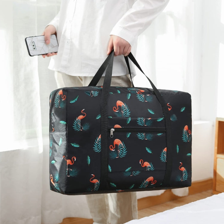 Waterproof hand luggage duffel with flamingo pattern, zipper, and side pocket