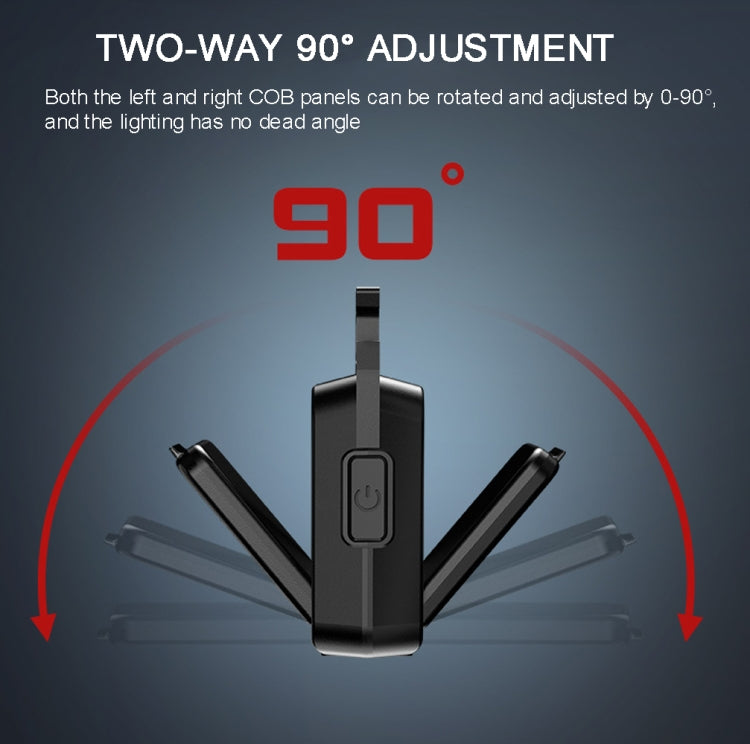 Black COB keychain flashlight with two adjustable 90-degree side panels