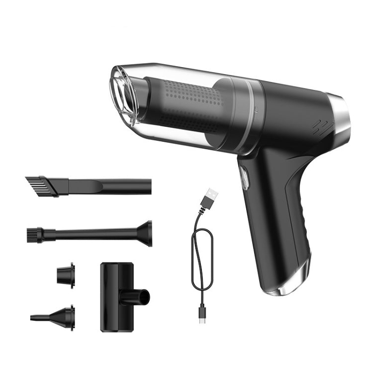 Handheld car vacuum cleaner set, black cordless blower and suction with included nozzles