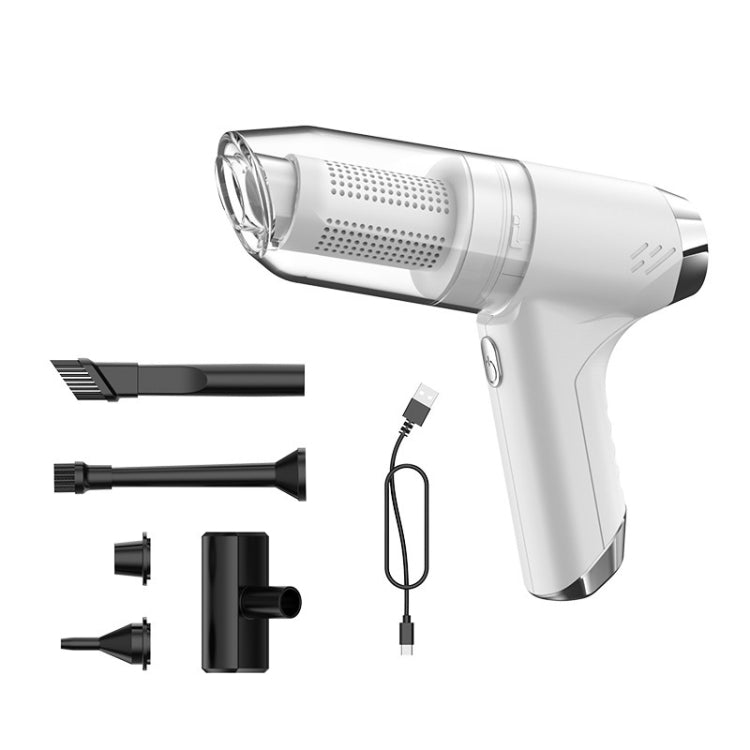 Handheld car vacuum cleaner set, white cordless blower and suction with included nozzles